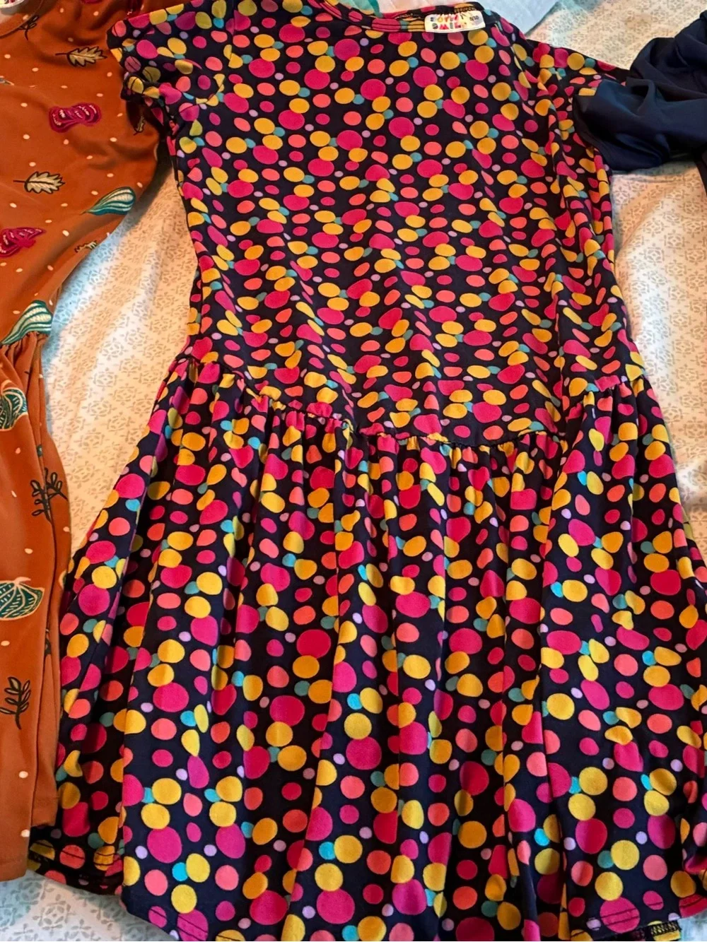 3 Dot Dot Smile Navy Dress with autumn design, and colored dot design
